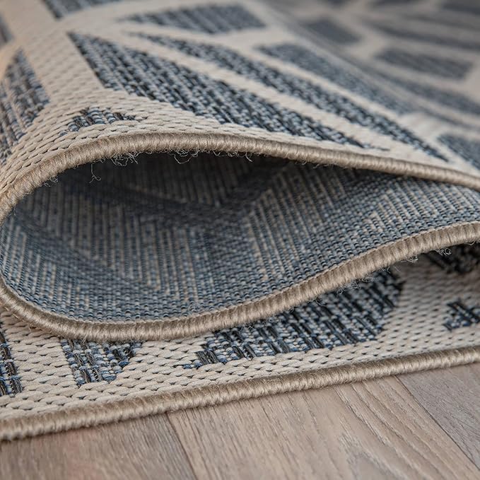 Rugshop Contemporary Geometric Indoor/Outdoor Runner Rug 2' 3" X 12' Blue