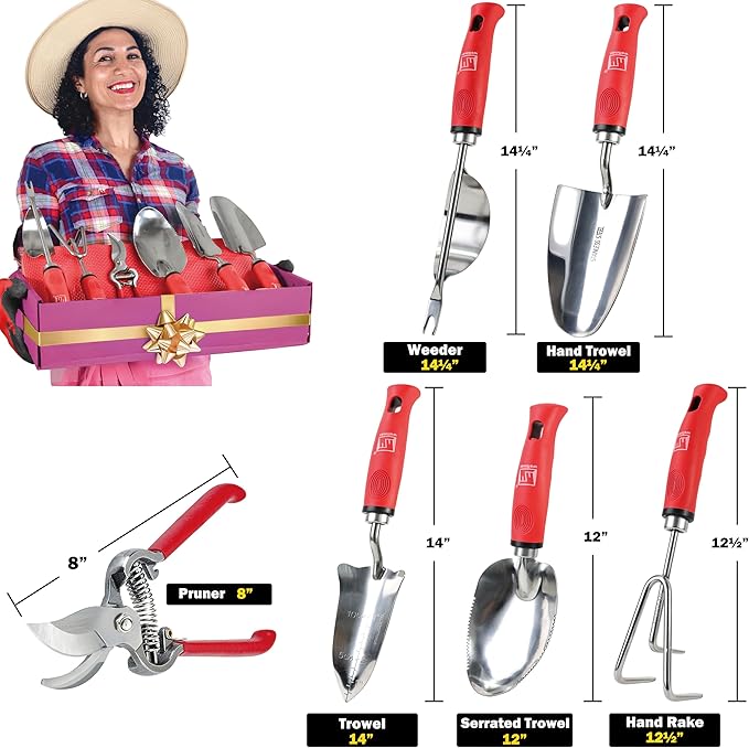 Wellmax 12-Piece Heavy-Duty Garden Tools Set with Bonus Accessories – Heavy Duty Garden Tools with Non-Slip Rubber Grip, Perfect for Digging, Weeding, Pruning & Planting