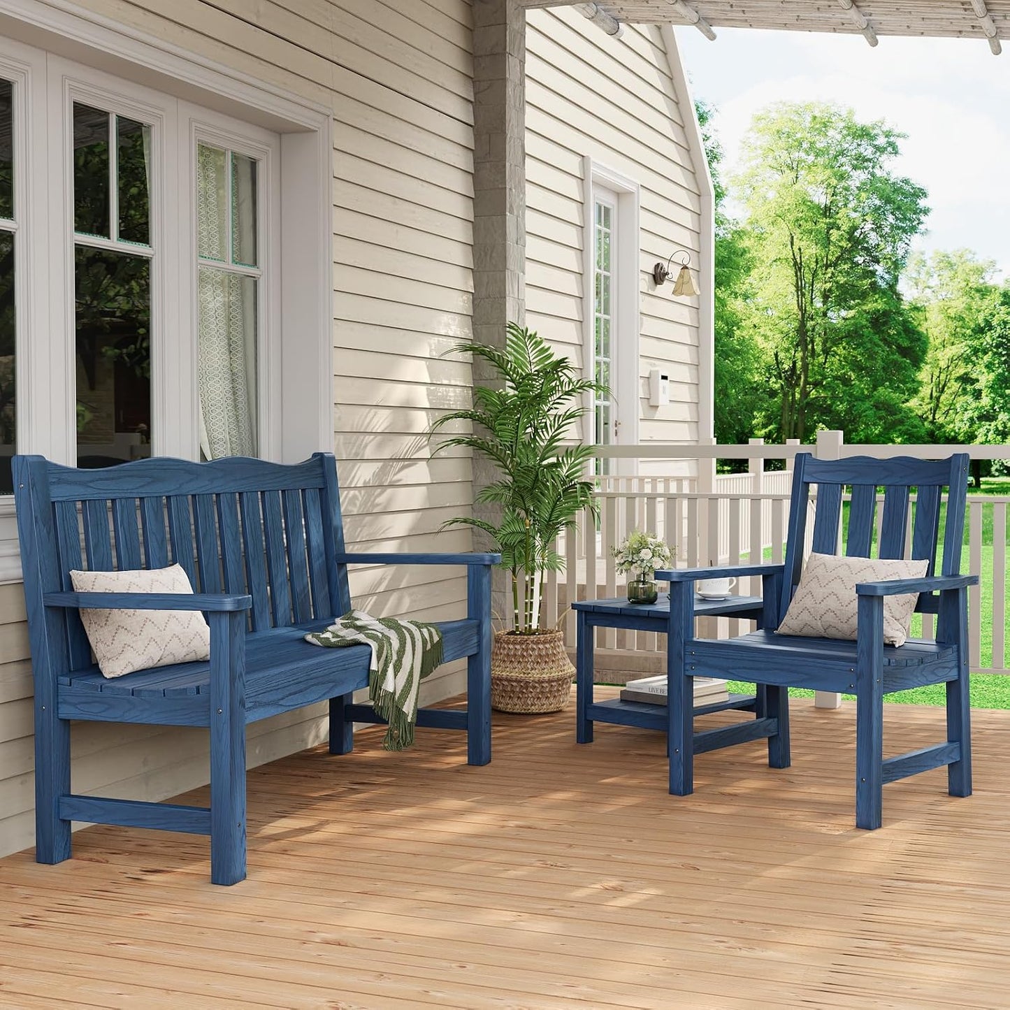 Stoog All-Weather Patio Chairs Set of 2, Heavy Duty Outdoor Chairs with 400 lbs Weight Capacity, Garden Chair for Backyard, Deck, Lawn & Porch, Blue