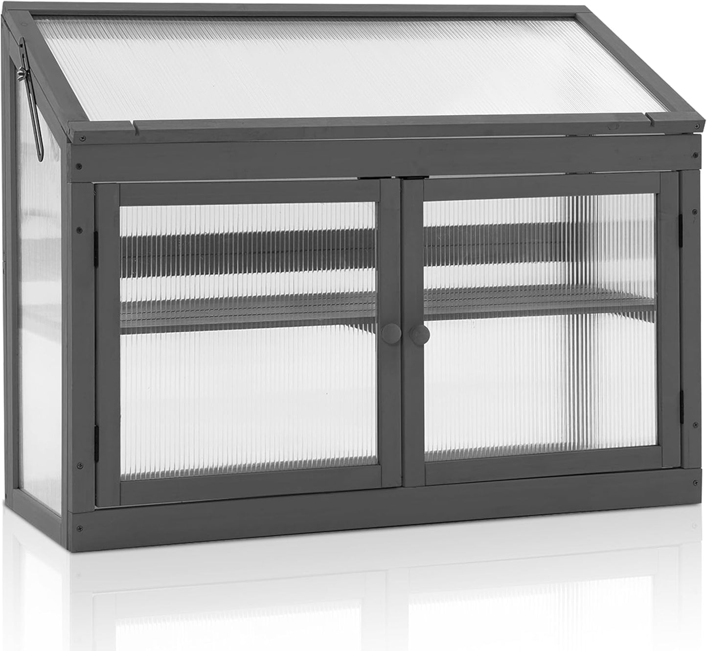 MCombo 2-Tier Wooden Cold Frame Garden Greenhouse Raised Flower Planter Shelf Bed Protection 6057-0160 (Dark Grey)