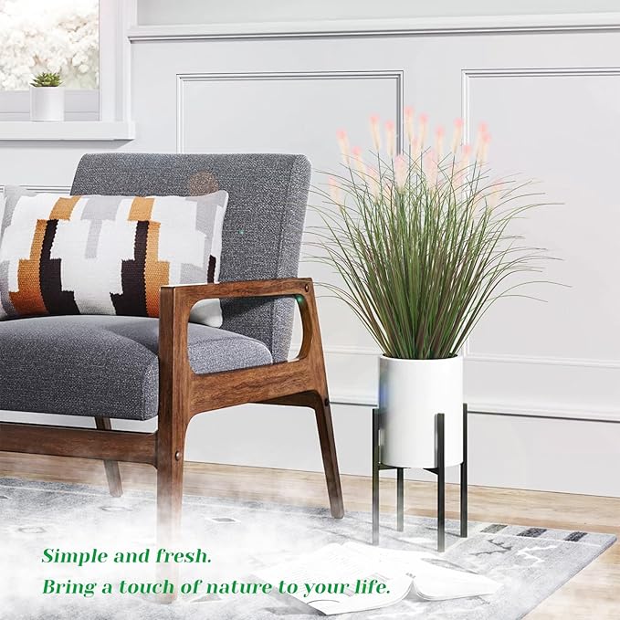 Artificial Grasses Plants Oudoor 24 Bunches Onion Grass Greenery with Plush Faux Fake Shrubs Plant Onion Wheat Grass for Outside Garden Indoor House Home Office Décor (Light Purple & Pink Plush