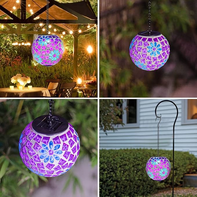 VCUTEKA Hanging Solar Lights Outdoor - Solar Powered Waterproof Landscape Lanterns with Mosaic Design for Patio, Yard, Garden and Pathway Decoration
