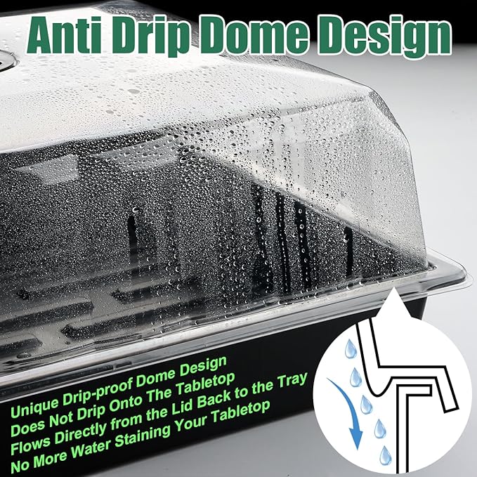 Anti-drip Seedling Starter Trays with 4" Humidity Dome, 5sets Seed Starting Tray with 240 Cells and Lid, Mini Propagator Grow Kit,Seed Herb 2.76'' Cell Tray for Seedling Propagation Grow(48cell/tray)
