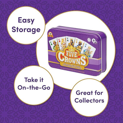 PlayMonster Five Crowns Collectible Tin – Card Game for Kids and Adults, Family Game Night, The Game isn’t Over Until the Kings Go Wild!, 5 Suited Rummy Style Card Game, 1-7 Players, Ages 8+