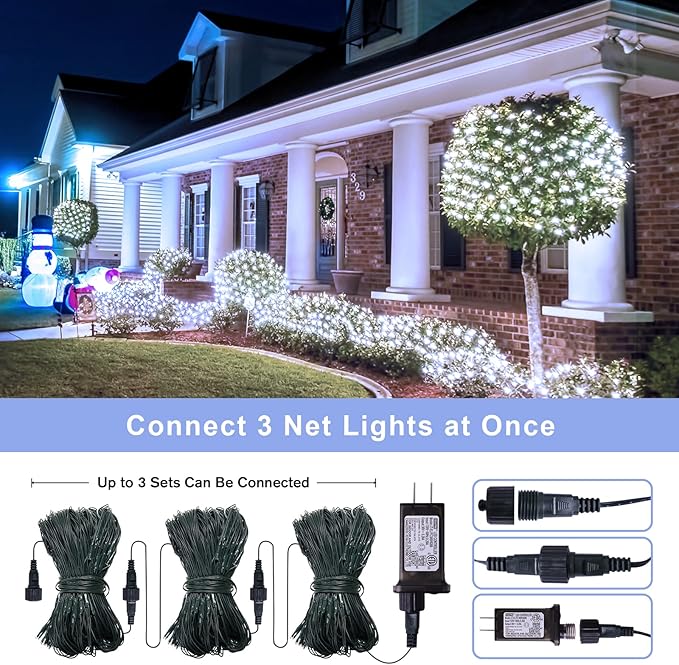 Christmas Net Lights for Bushes - 360 LED Net Lights Outdoor Plug in with Remote, 12x5 ft Extendable 8 Modes Christmas Net Lights Waterproof for Outside Gazebo Lawn Wedding Patio Garden Tree (White)