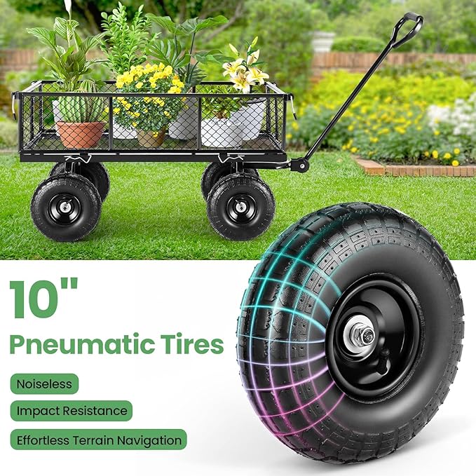 Homdox 660LB Garden Cart on Wheels, Heavy Duty Yard Wagon with 180° Rotating Handle, Mesh Foldable Garden Wagon Outdoor Utility Carts for Camping, Sports, Garden, Beach, Farm, Fishing, Black