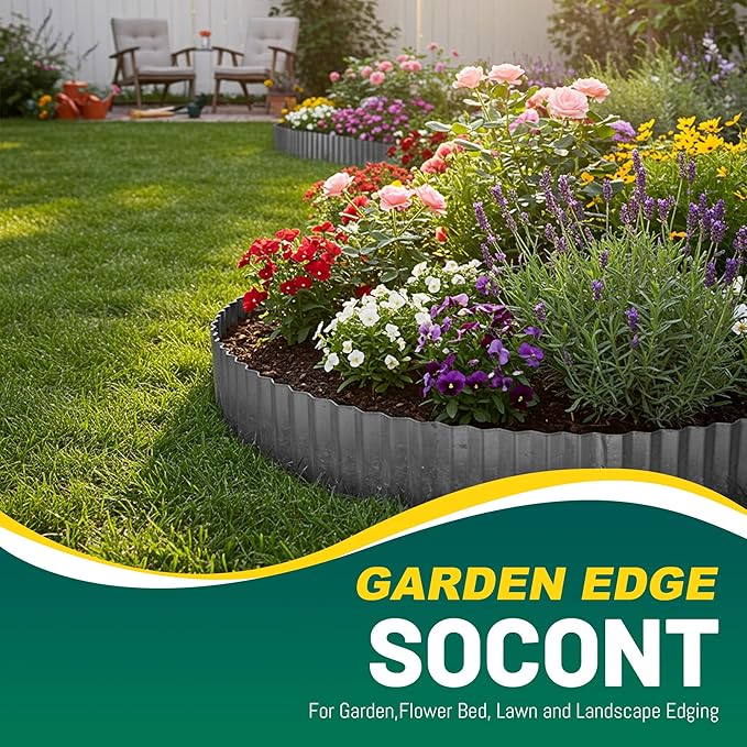 Corrugated Metal Garden Edging, 6"×40Ft Durable Landscape Border for Garden, Lawn, Flower Beds and Paver Edging (Gun Silver)