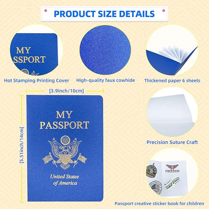 60 Pcs Blank Passport Notebook Blue Passport Book Fake Passport Travel Journal Sticker Collection Book for Kids School Projects World Travel Pretend Activity Party Favors, 5.51x3.9 Inch