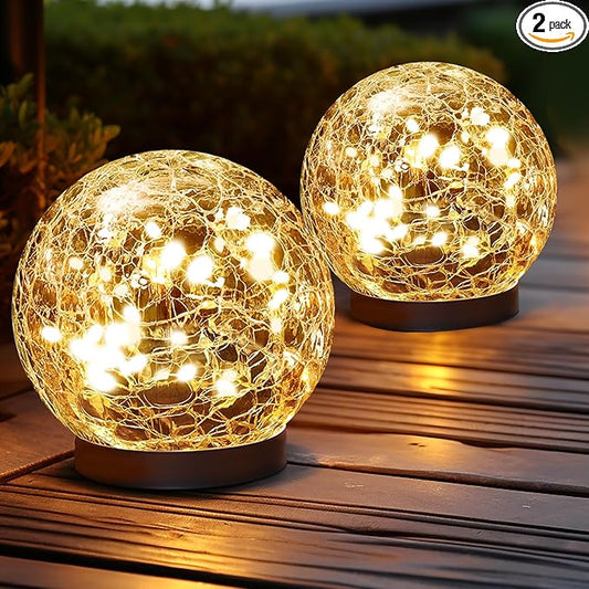 Solar Globe Lights Outdoor Waterproof-Solar Balls for Garden-Cracked Glass Ball Solar Lights Outdoor-Solar Orbs for Outside-Outdoor Decorations for Patio and Yard Lawn Backyard Decor