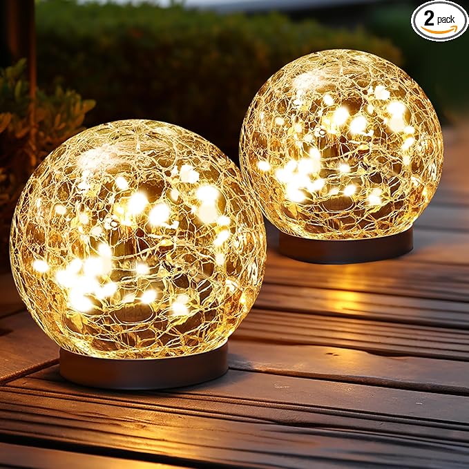 Solar Globe Lights Outdoor Waterproof-Solar Balls for Garden-Cracked Glass Ball Solar Lights Outdoor-Solar Orbs for Outside-Outdoor Decorations for Patio and Yard Lawn Backyard Decor