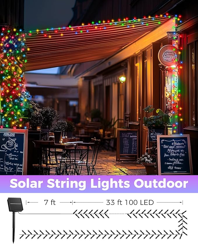 Brightown Solar String Light for Outside, 50 FT 120 LED Extra-Bright Solar Lights Outdoor, Solar Outdoor String Lights Waterproof with 8 Lighting Modes for Yard Tree Garden Decorations(Multicolor)
