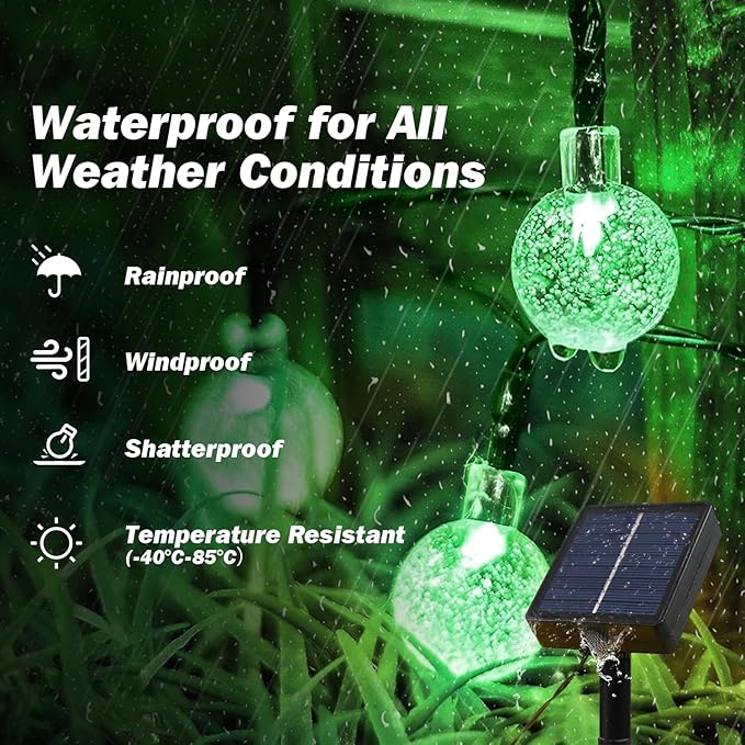 Solar Lights Outdoor Waterproof, 2 Pack Total 120LED 72FT Solar String Lights for Outside w/ 8 Modes, Outdoor String Lights Crystal Globe Patio Lights for Garden Yard Party Decor (Green)