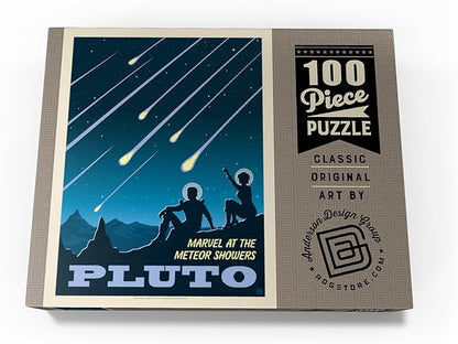 MyPuzzle Pluto: Meteor Showers, Vintage Poster - Premium 100 Piece Jigsaw Puzzle for Adults