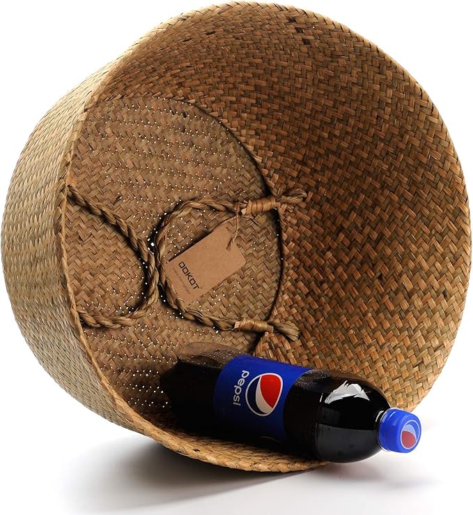 DOKOT Seagrass Plant Basket with Handles, Round Storage Wicker Basket (10.6inch Diameter x 12.5inch Height, Natural)