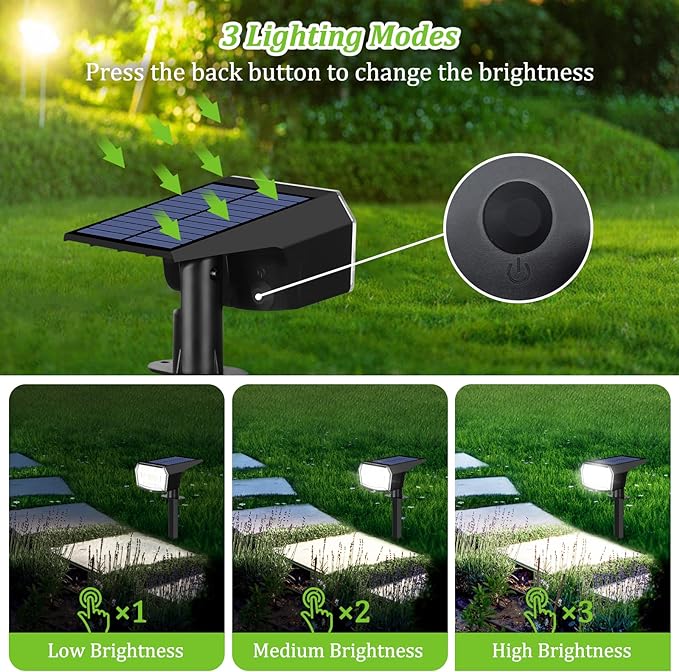 8-Pack Solar Spot Lights Outdoor, 59 LED Solar Lights Outdoor Waterproof, Outdoor Solar Lights for Yard with 3 Lighting Modes, Landscape Spotlights for Garden Pathway Driveway Walkway