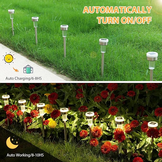 TWINSLUXES 16 Pack Solar Pathway Lights Outdoor Dual Light Source LED Solar Waterproof Pathway Lights for Garden Patio and Walkway Decoration Warm White.