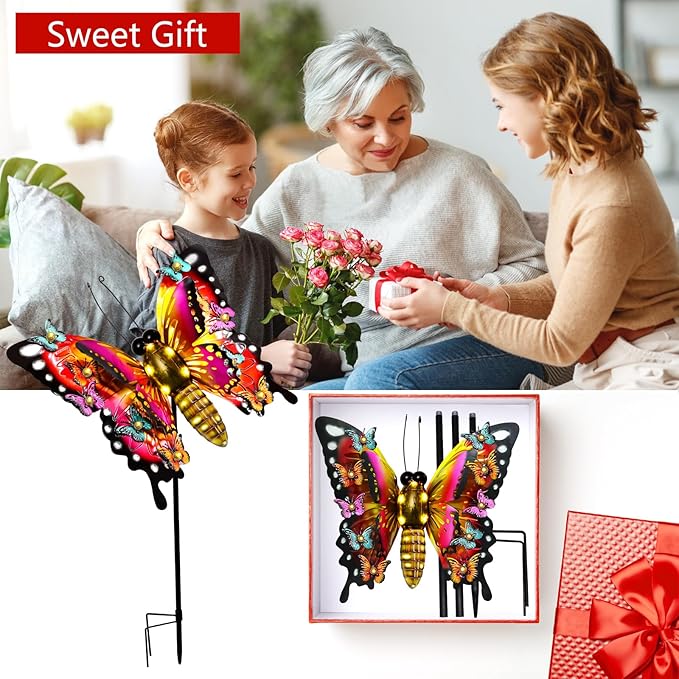 Solar Garden Lights, Outdoor Butterfly Garden Decor Large 41" Metal Decorative Garden Stake Lights, Waterproof Butterfly Decoration for Outside Patio Yard Porch Birthday Gardening Gifts for Mom Women
