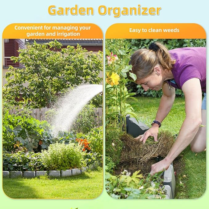 16Pcs Landscape Edging(24 Foot) with 48 Pieces 8-inch Spikes | 3 Inch Tall Faux Stone Edging for Landscaping | Faux Stone Edging Bricks for Flower Bed,Lawn,Yard,Weed Barrier(Dark Grey)