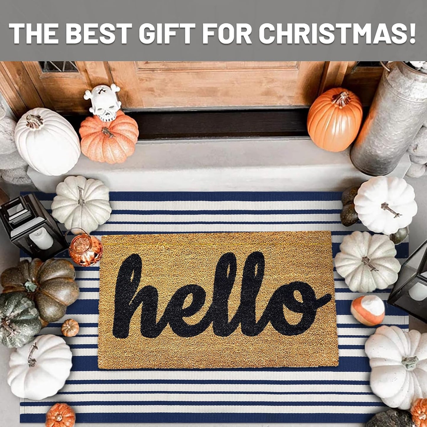 IOHOUZE Navy and White Striped Rug 2.3'x3.6' Front Door Rugs Outdoor, Small Washable Area Rug for Front Porch, Spring Summer Doormats Outdoor Indoor, Cotton Rugs for Entryway Porch Entrance