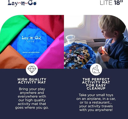 Lay-n-Go 2-in-1 Small Portable Drawstring Toys Storage Organizer and Play Mat for Room and Travel, Made for Kids and Toddlers with a Durable Patented Design