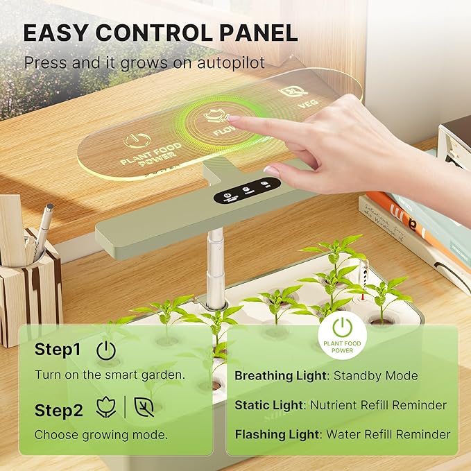 Hydroponics Growing System Kit 12 Pods, 24W LED Grow Light Indoor Garden, 4L Water Tank with Quiet Pump, Adjustable Height Herb Garden Planter Indoor Kit, Gardening Gifts, Green