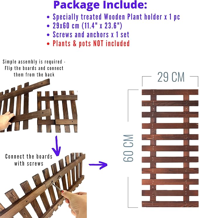 ShopLaLa Wall Planter - Wooden Hanging Planter for Indoor Plants, Plant Stand, Air Plant Succulent Holder, Vertical Garden. Large Wall Decor for Living Room, Room Decor for Teens, 60cm (23.6")