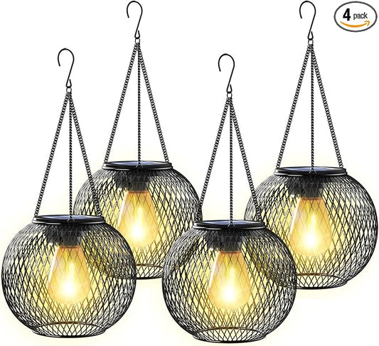 Solar Lantern Outdoor, KagoLing Upgraded Hanging Solar Lights Outdoor Garden Christmas Decorations Decorative Lighting Solar Powered Waterproof Tree Lantern for Garden Yard Patio Pathway, 4 Pack