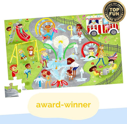 Upbounders® Splash Park 48 Piece Jumbo Puzzle for Kids Ages 4 5 6 7 8 | Beginner Floor Puzzle | Multicultural Family Children Preschoolers at Play | Large Pieces & Storage Box (FSC-Certified)