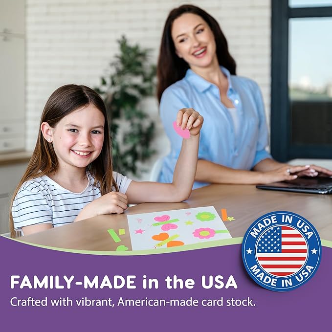 Basic Shapes 1: Circles, Triangles, Squares, Ovals, 676 Pieces US Made Card Stock Punch Out Geometric Shapes in 3 Sizes and 4 NEON Colors for Math, Pattern Play and DIY Crafting