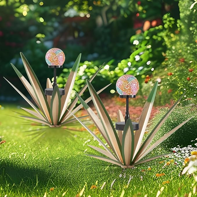 Tequila Rustic Sculpture Metal Yard Decor Hand Painted Metal Agave Garden Statue Green 2PCS