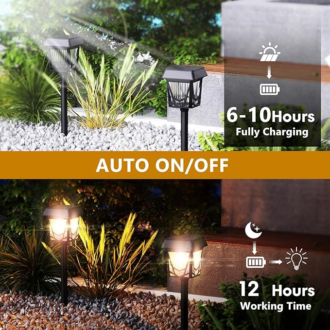 Raynic Solar Pathway Light, 6 Pack Pathway Lights Outdoor, USB-C Rechargable, Waterproof IPX6, 12H Long Lasting Solar Landscape Lights for Walkway Path Yard Lawn Decor, Warm White