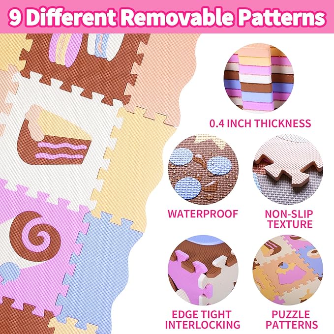 Coolcandy Baby Play Mat, 25Pcs Interlocking Puzzle Floor Mat, with Safety Fence - 0.4" Thick Non-Toxic EVA Foam Play Mat, for Infants & Toddlers 3-36 Months, Soft Puzzle Tiles for Play Areas