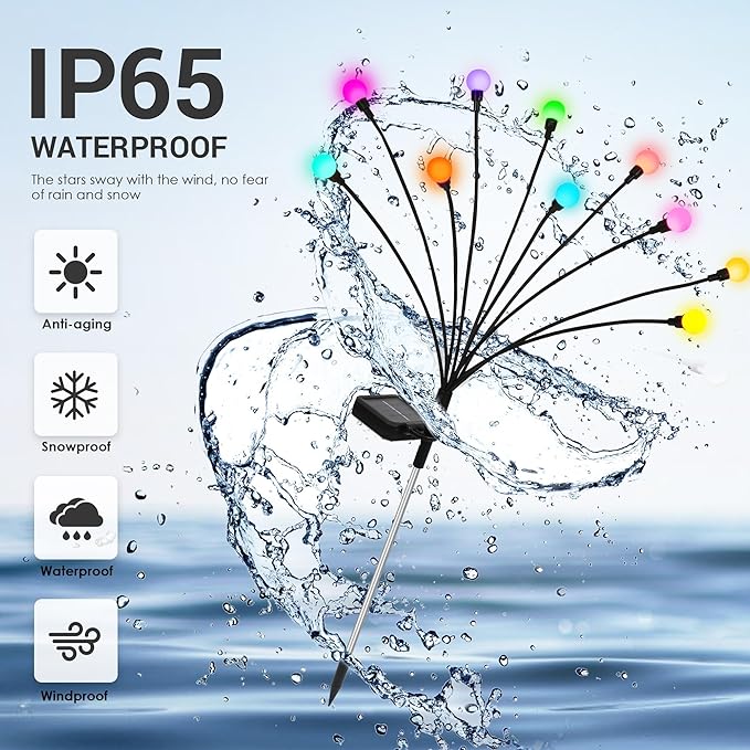 Solar Christmas Decoration, 80 LED Firefly Garden Lights Outdoor, Wind Sway Solar Lights for Yard Patio Pathway Decoration (8 Pack)