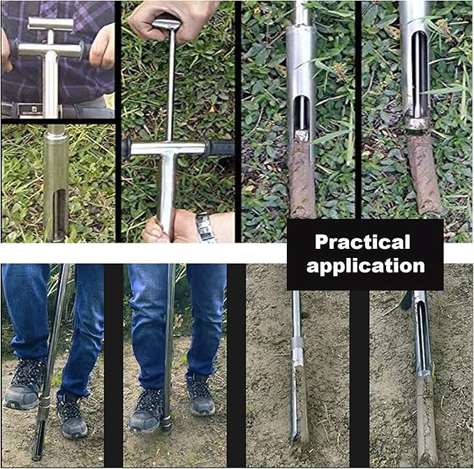 INTBUYING 40’’ Soil Sampler Probe Soil Test Probe with 8’’Sample Ejector and Foot Pedal &Rubber Handle Stainless Steel 2in Dia for Soil Sampling Lawn Garden Farm