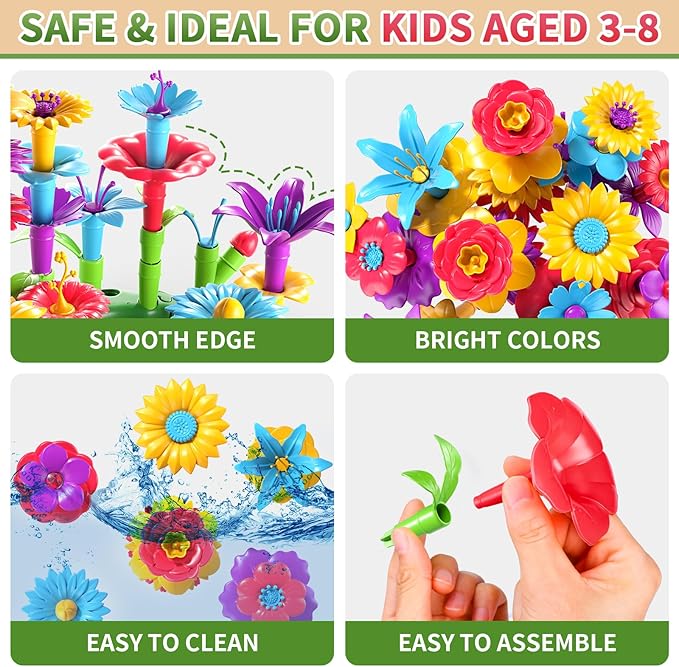 Girl Toys for 2 3 4 5 6 Year Old Girls Birthday Gift, Flower Garden Building Toys Set for Girls Toddlers Kids Ages 3-5, Building Educational Stem Toys