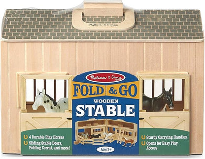 Melissa & Doug Fold and Go Wooden Horse Stable Dollhouse with Handle and Toy Horses (11 pcs)