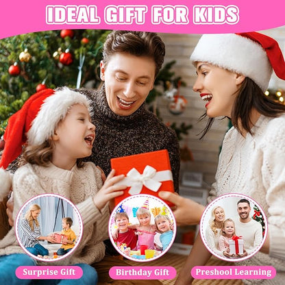 Kids Piano Musical Toys - 5 in 1 Wooden Music Instruments Montessori Toys for Baby Toddler, Sensory Toys with Drum Xylophone, Preschool Educational Toys, Birthday Gifts for Girls Boys Pink