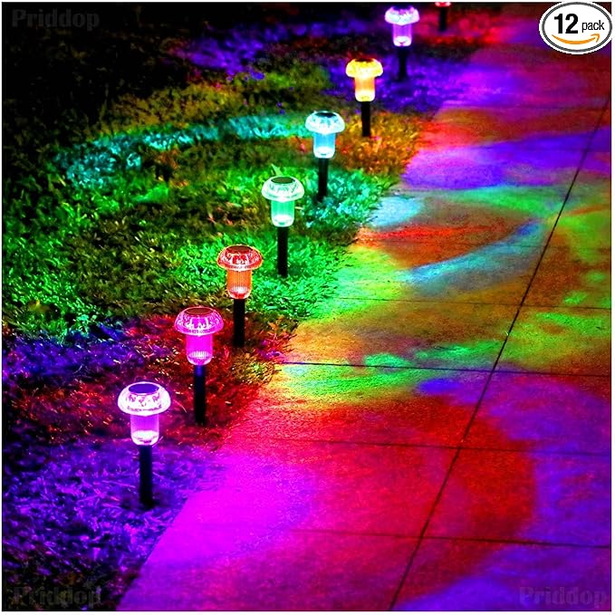 Solar Lights Outdoor Pathway Lights 12 Pack LED Waterproof Color Changing Mushroom Shape for Garden Driveway Walkway Landscape Path Lawn Yard Decor