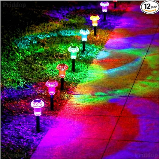 Solar Lights Outdoor Pathway Lights 12 Pack LED Waterproof Color Changing Mushroom Shape for Garden Driveway Walkway Landscape Path Lawn Yard Decor