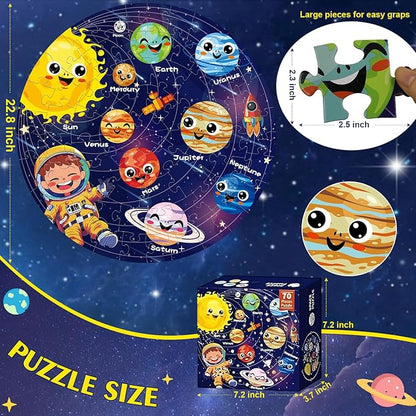 Floor Puzzles for Kids Ages 4-6 70 Piece Glow in The Dark Solar System Puzzles 3-5 Space Planets Toys Large Jigsaw Puzzle Learning Educational Toy Birthday Gift for Boys Girls Ages 6-8