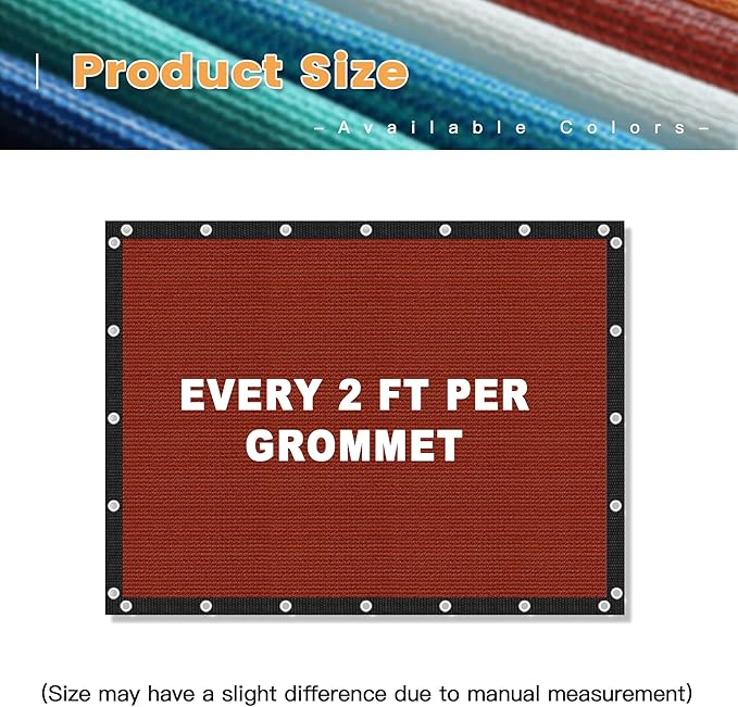 VICLLAX Shade Fabric Sun Shade Cloth with Every 2 FT Grommets for Patio Garden Pergola Cover Canopy 15x16 FT, Rust Red