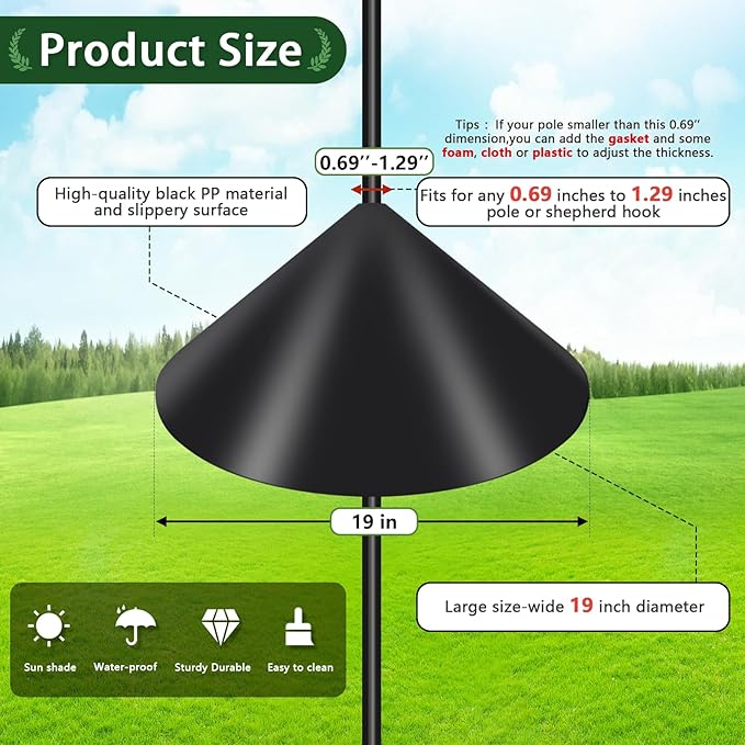 Gtongoko 19 Inch Squirrel Baffle for Bird Feeder Pole Squirrel Guards for Shepherds Hook Stopper for Bird Feeders Black 1 Pack