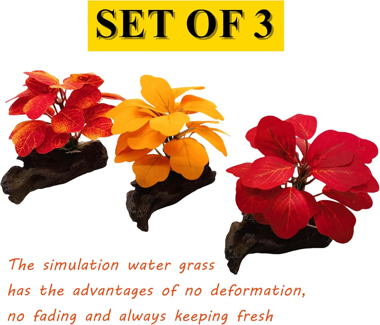 M2cbridge Artificial Fish Tank Plants Silk Aquarium Plastic Plant Aquatic Water Grass Foreground Decor(3PCS Small Colorful)