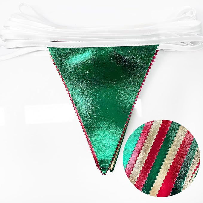 Christmas Party Decorations Triangle Pennant Banner Flag Red Green Gold Metallic Fabric Bunting Garland for Xmas Holiday Wedding Bridal Shower Birthday Bachelorette Graduation New Year Party Supplies