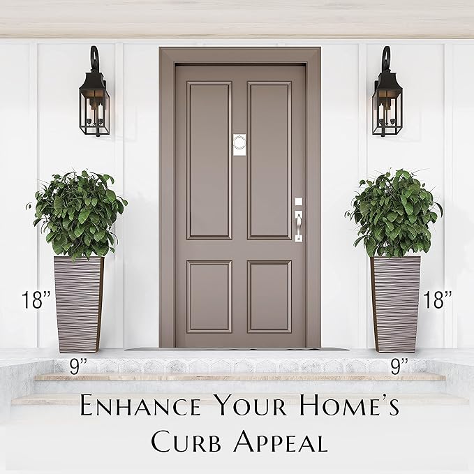 Mueller M-Resin Heavy Duty Tall Planter, Indoor/Outdoor Grande Plant, Tree, Flower Pot, 2-Piece Set, 18”, Modern Design, Built-in Drainage, Mocha