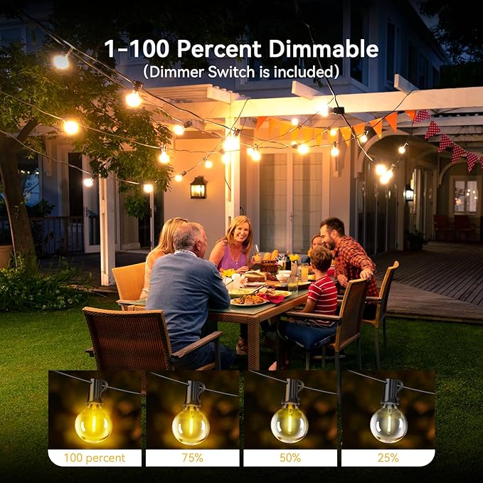 XURISEN Outdoor String Lights with Dimmer, 98FT LED Patio Lights for Outside with 52 Shatterproof G40 Globe Bulbs UL Listed Waterproof Hanging Lighting for Backyard Balcony Bistro Party Decor