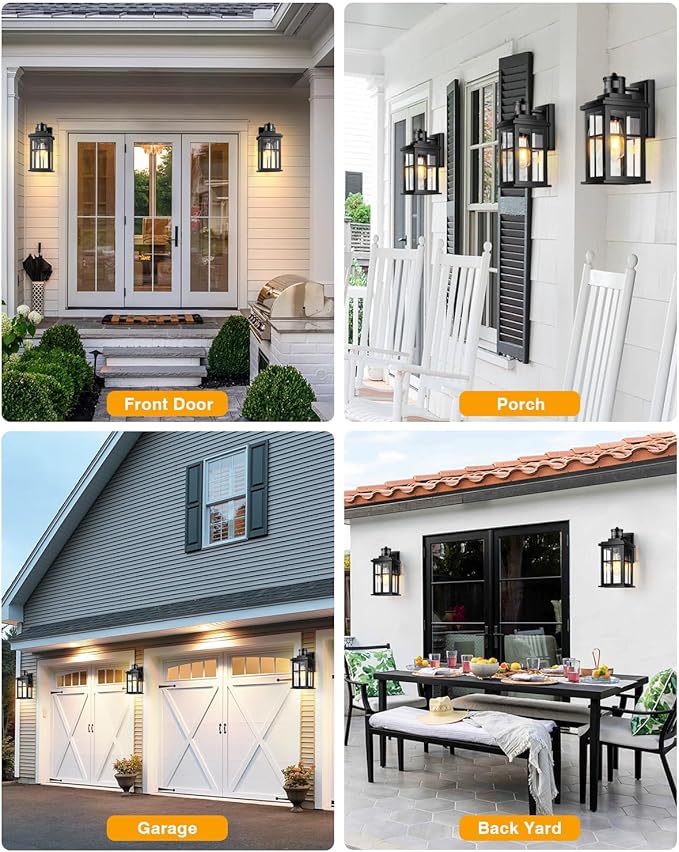 Motion Sensor Outdoor Lights, 2 Pack Outside Light Fixture Dusk to Dawn, Black Outdoor Motion Sensor Light, Anti-Rust Exterior Light Fixture for House, Garage, Doorway, Porch, 100% Aluminum