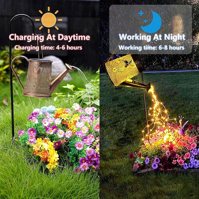 Morestar Solar Garden Fairy Lights Decorative Outdoor(Warm White),Solar Watering Can Hummingbird Lights,Metal Waterproof Hanging Solar Lantern,Christmas Gift for Mom Grandmom for Patio Yard Lawn Decor