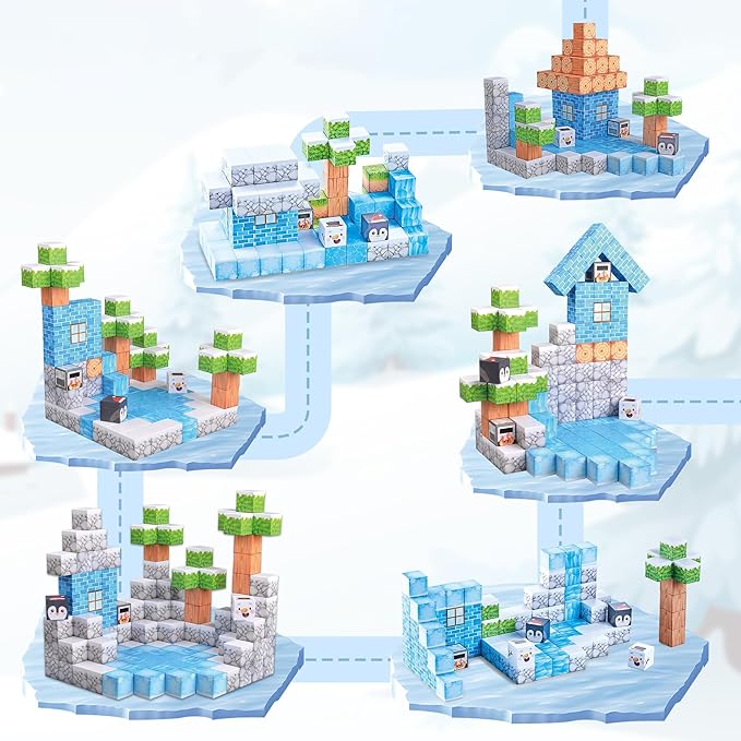 Magnetic Blocks Large Size 1-Inch 97 PCS – Winter Forest Theme Stacking Magnets STEM Learning Toys, Educational Construction Kit for Kids, Boys & Girls Age 3 4 5 6 7 8 9 10, Creative Magnet Cubes Set
