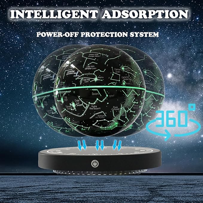 6" Magnetic Levitation Floating Globe Anti Gravity Rotating Constellation Ball with LED Light Display Globe for Children Educational Gift Home Office Desk Decor (Black-Clock)